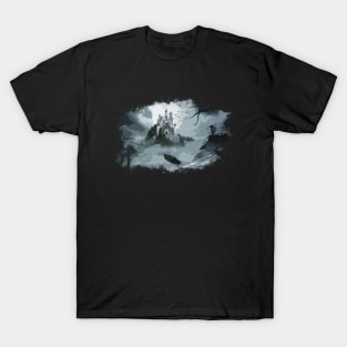 Dark Gloomy Castle With Evil Raven T-Shirt